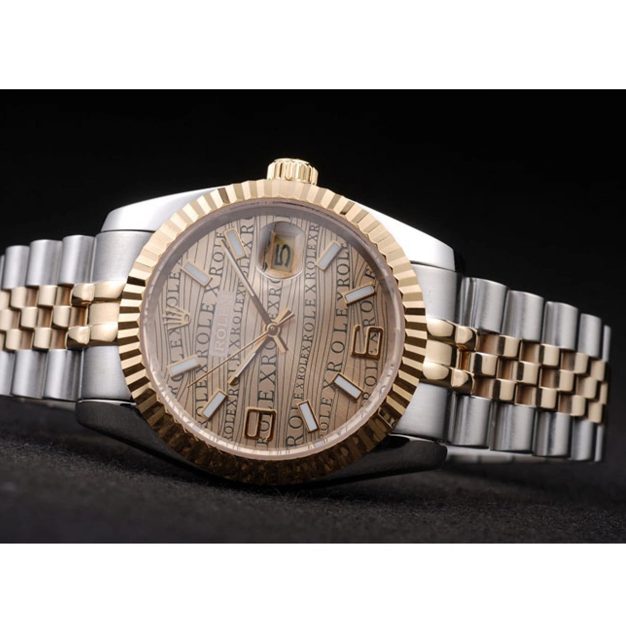 Aaa replica watch Tone Dial PlatedGold Stainless Rolex 18k Two DateJust Steel Gold 0607